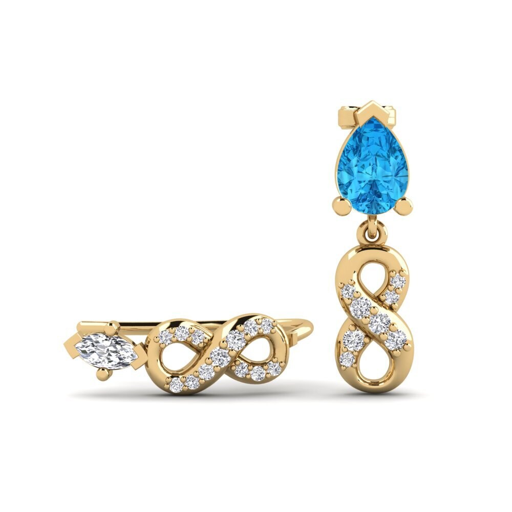 9ct Yellow Gold Blue Topaz Women's Earring Nestlove Set