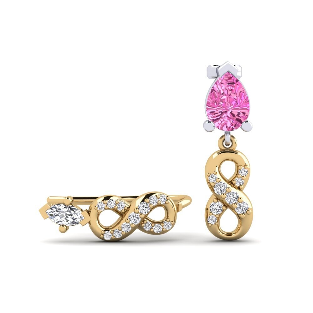 9ct Yellow & White Gold Pink Topaz Women's Earring Nestlove Set