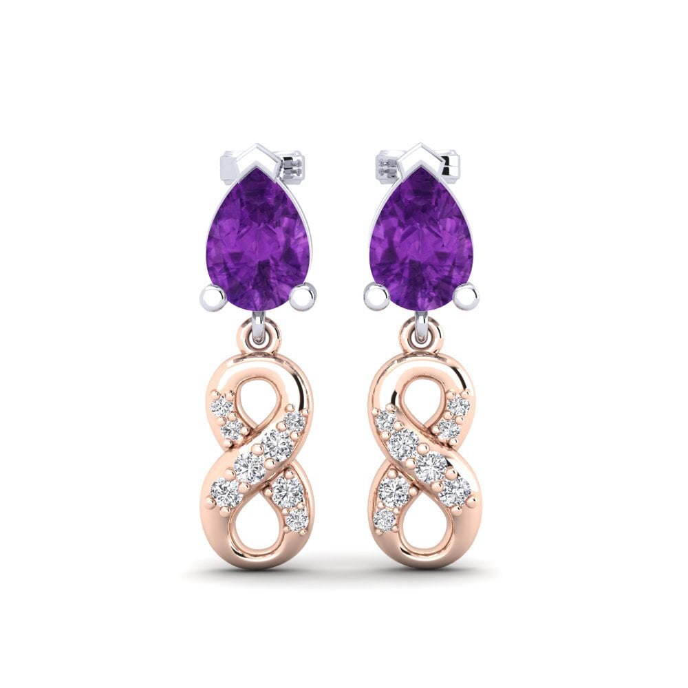 18ct Rose & White Gold Amethyst Women's Earring Nestlove B