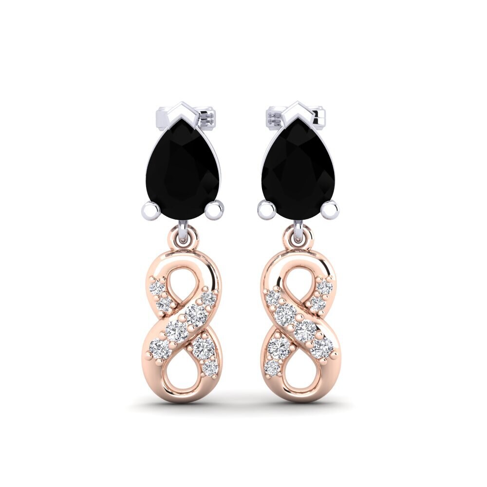 9ct Rose & White Gold Black Onyx Women's Earring Nestlove B