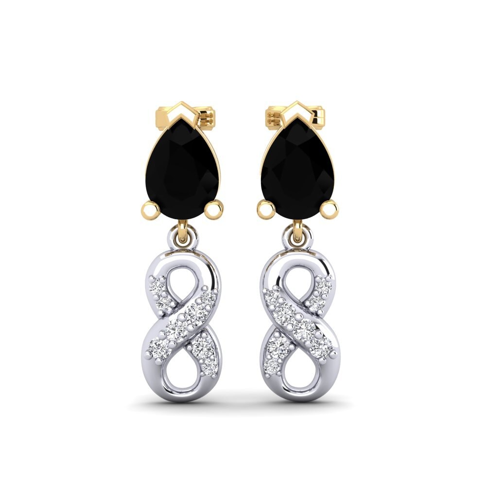9ct White & Yellow Gold Black Onyx Women's Earring Nestlove B