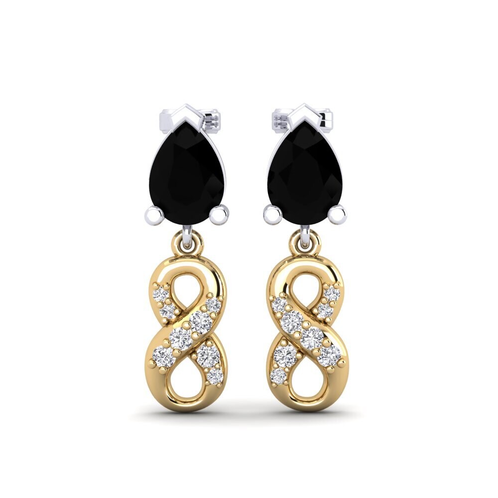 9ct Yellow & White Gold Black Onyx Women's Earring Nestlove B