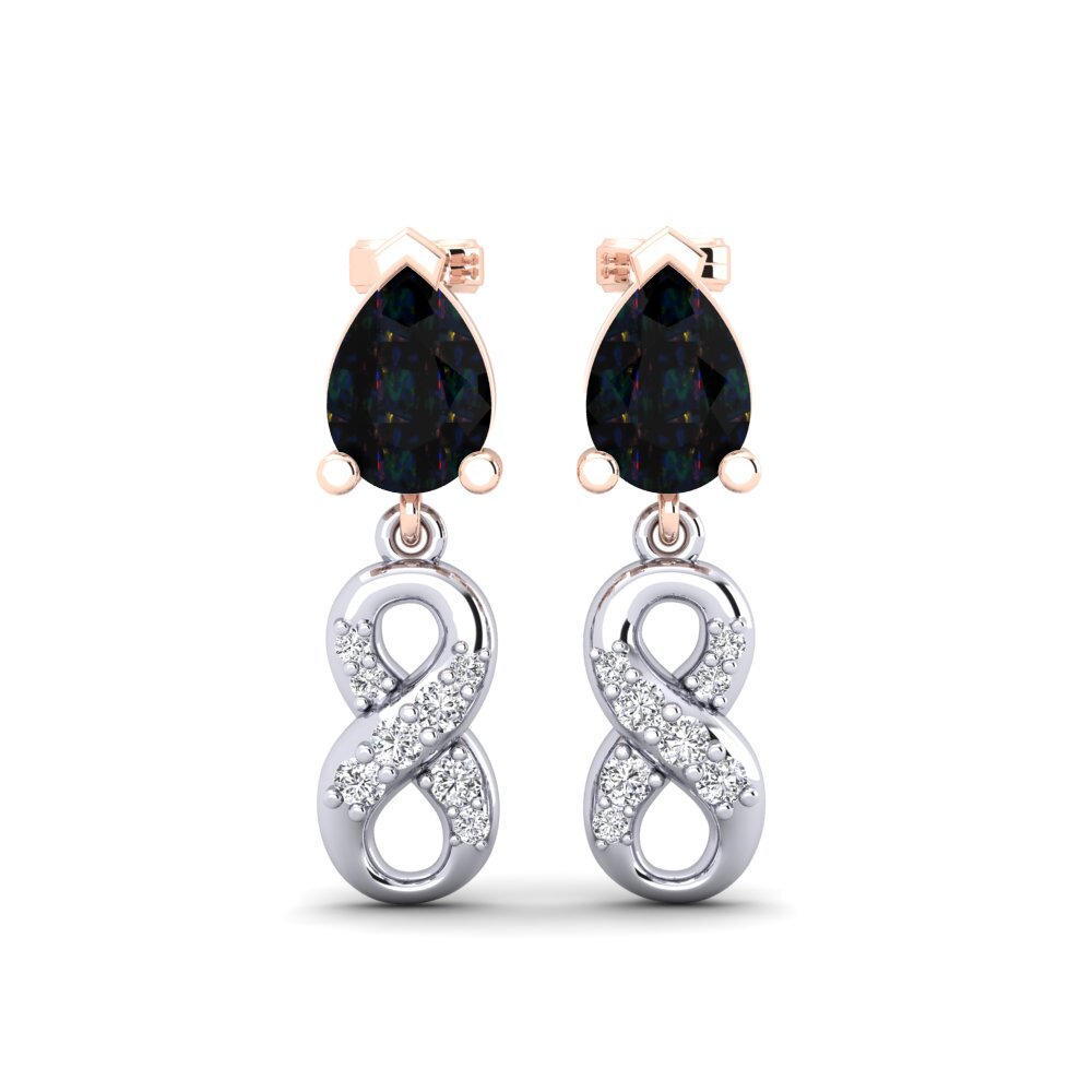 18ct White & Rose Gold Black Opal Women's Earring Nestlove B