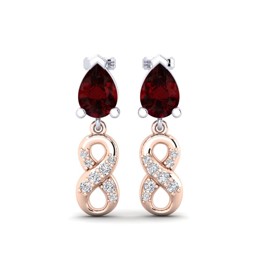 9ct Rose & White Gold Garnet Women's Earring Nestlove B