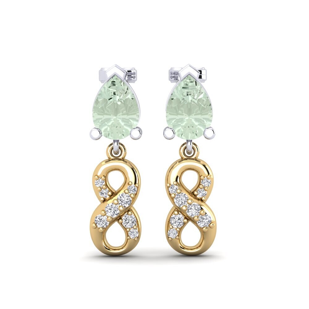 18ct Yellow & White Gold Green Amethyst Women's Earring Nestlove B