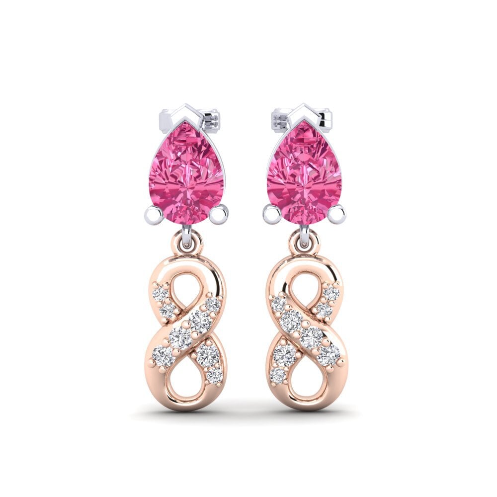 9ct Rose & White Gold Pink Tourmaline Women's Earring Nestlove B