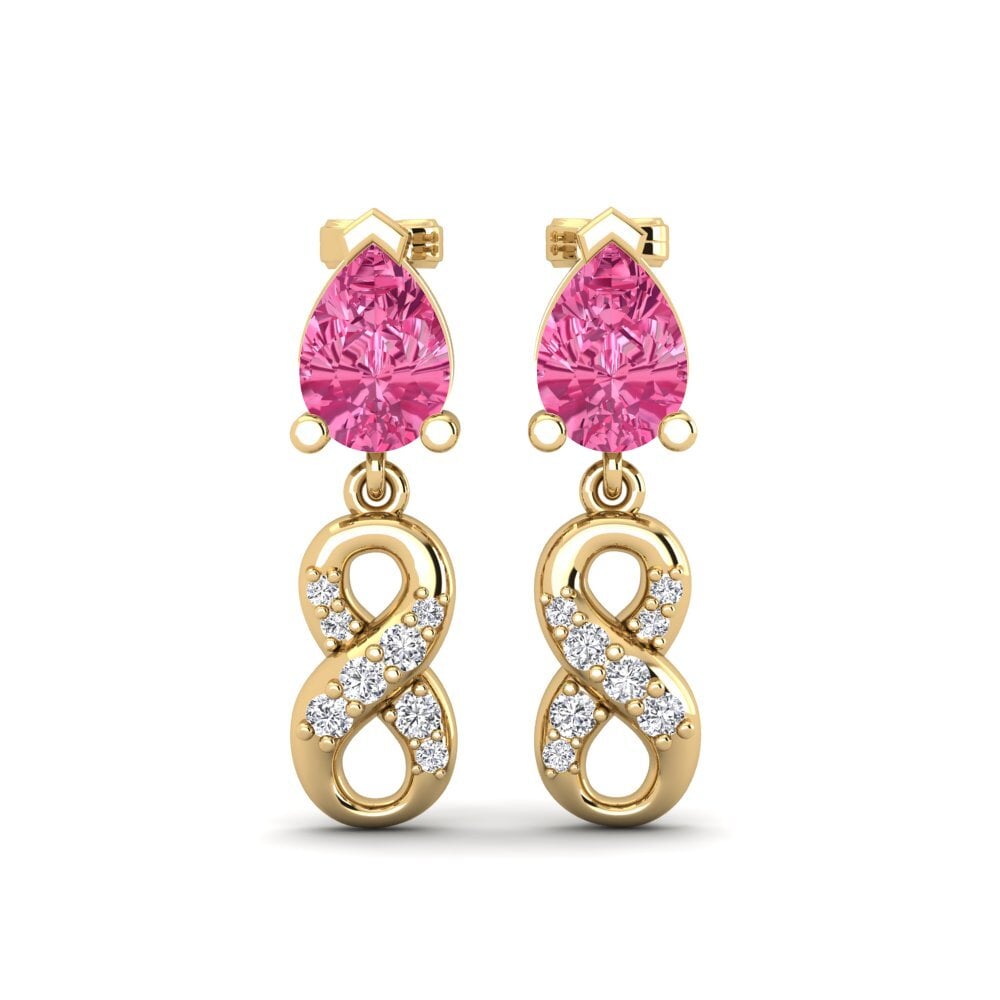 18ct Yellow Gold Pink Tourmaline Women's Earring Nestlove B