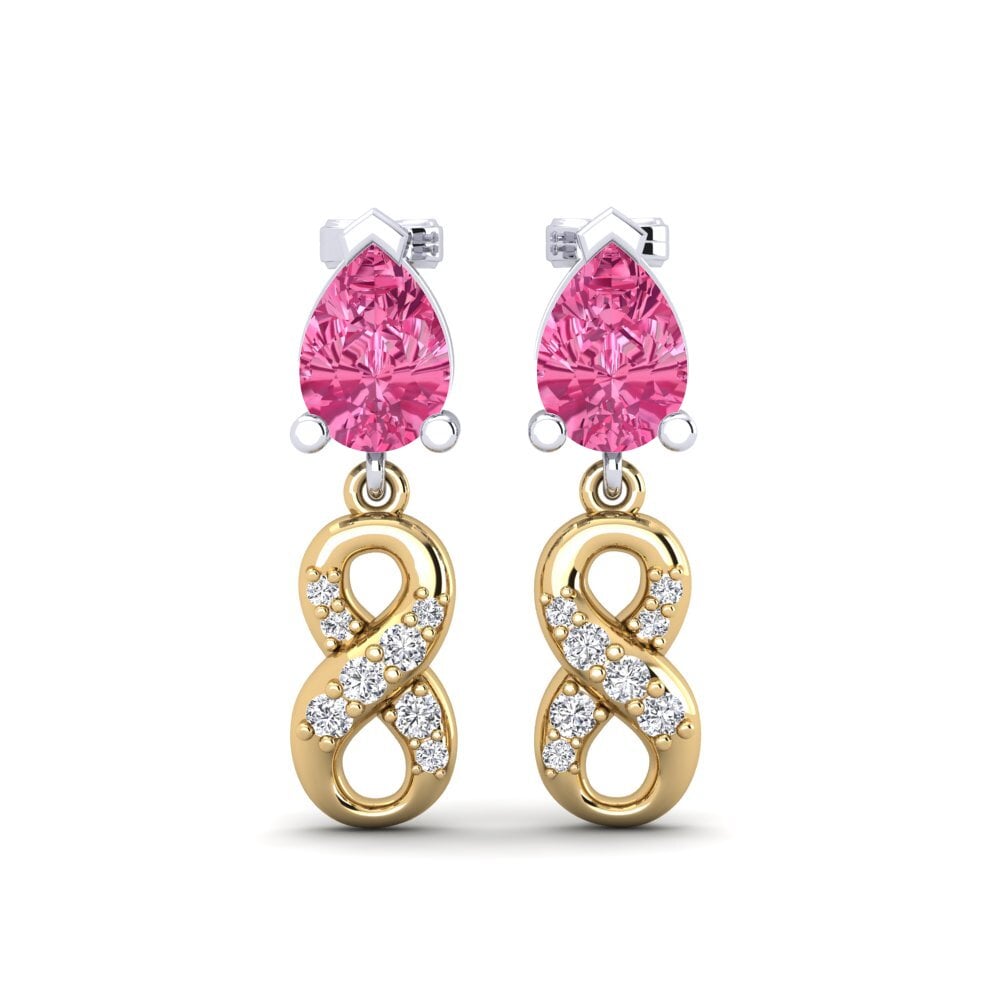 18ct Yellow & White Gold Pink Tourmaline Women's Earring Nestlove B