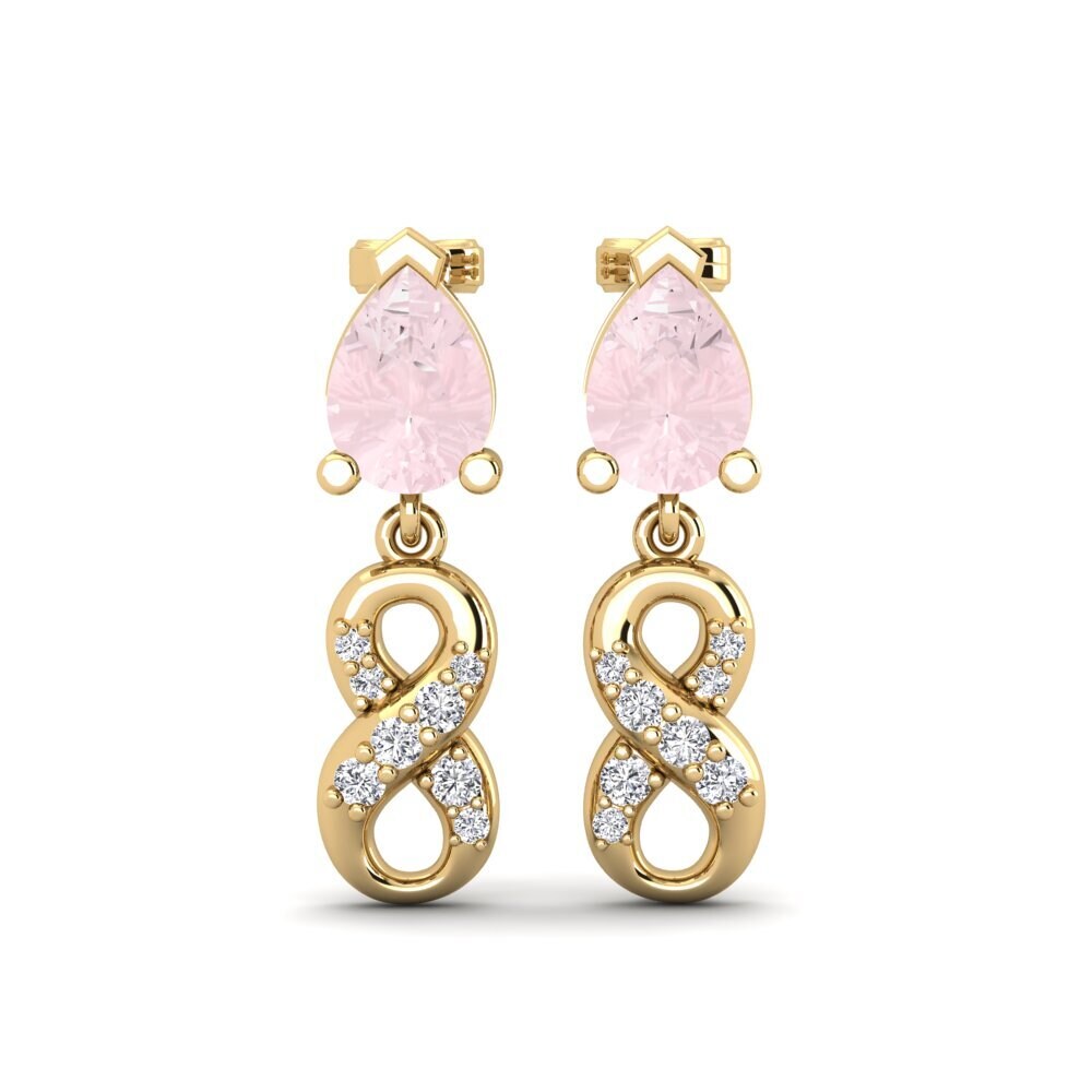 18ct Yellow Gold Rose Quartz Women's Earring Nestlove B