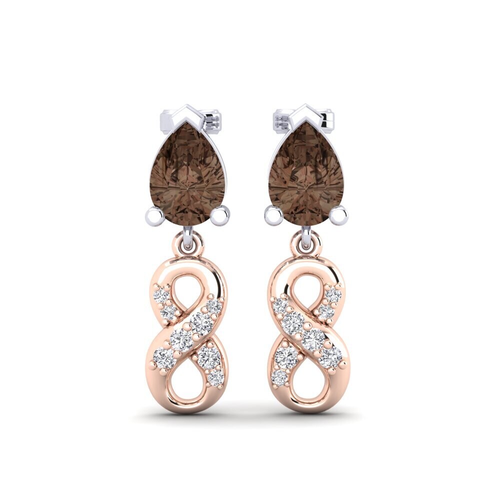 9ct Rose & White Gold Smoky Quartz Women's Earring Nestlove B