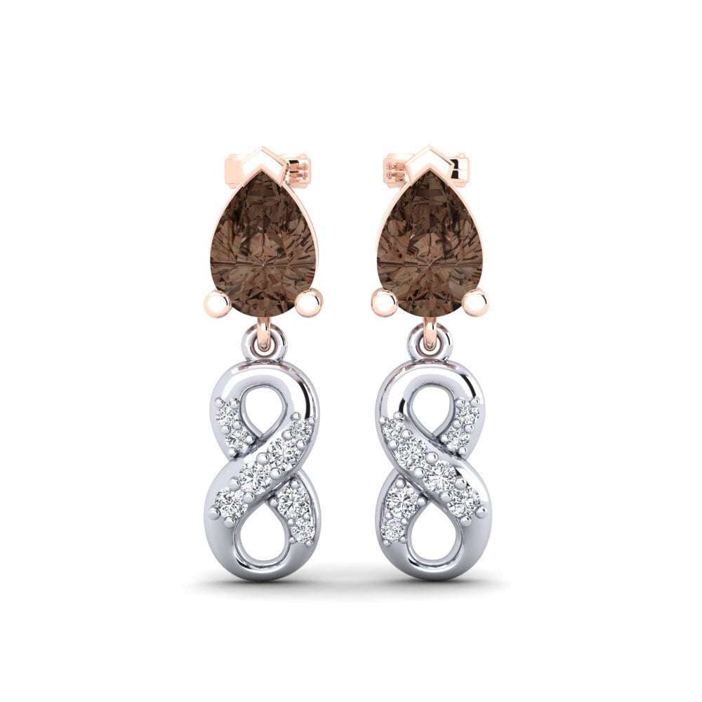 9ct White & Rose Gold Smoky Quartz Women's Earring Nestlove B