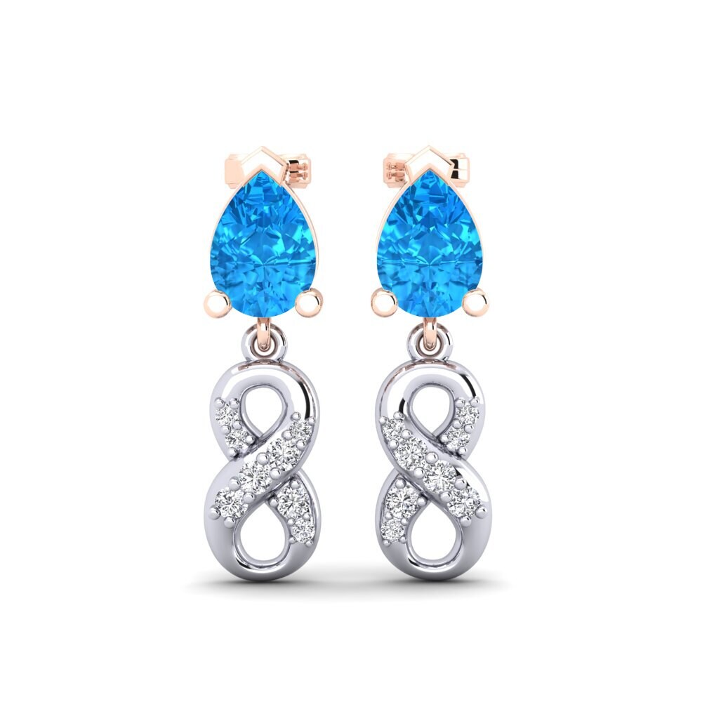 9ct White & Rose Gold Blue Topaz Women's Earring Nestlove B