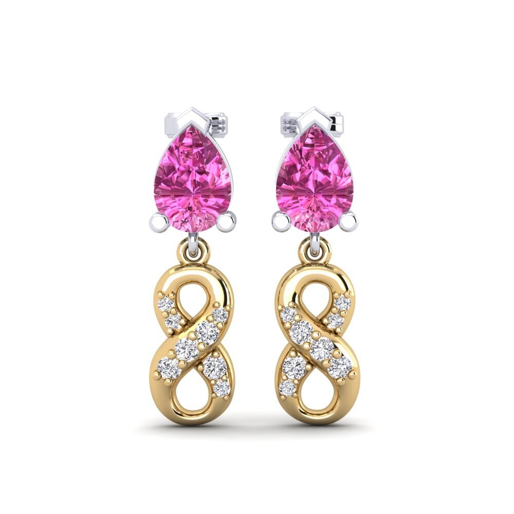 9ct Yellow & White Gold Pink Topaz Women's Earring Nestlove B
