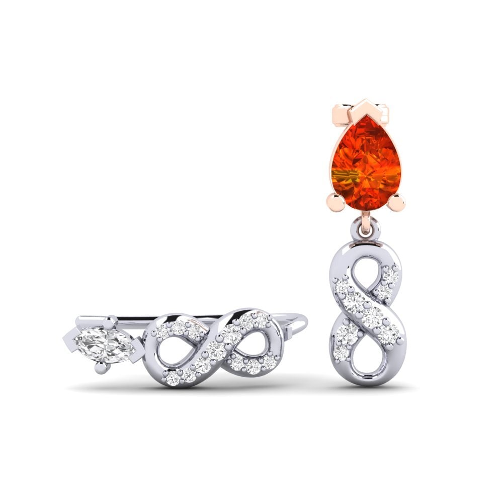 Climber Orange Sapphire 9K White & Rose Gold Diamond Earrings