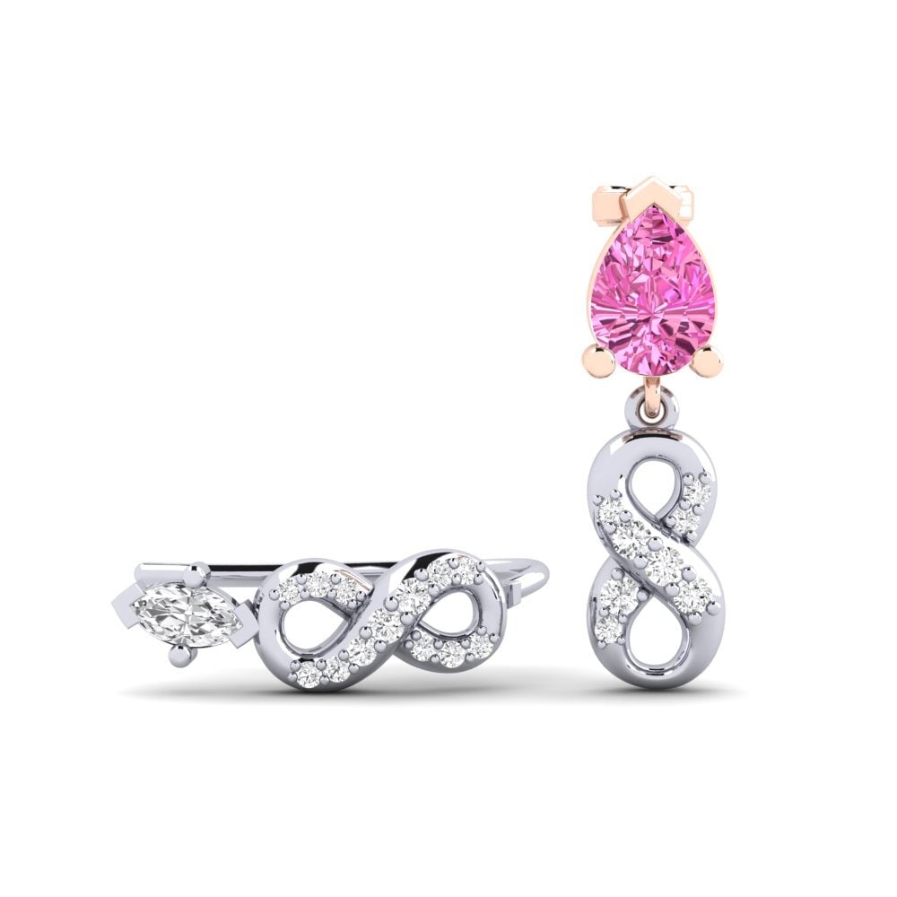 Pendientes 14k Oro Blanco & Rosa Topacio Rosa Climber