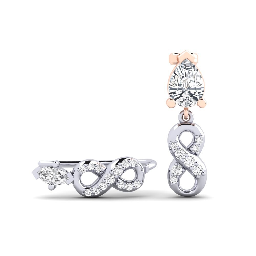 Climber White Zircon 14ct White & Rose Gold Earrings