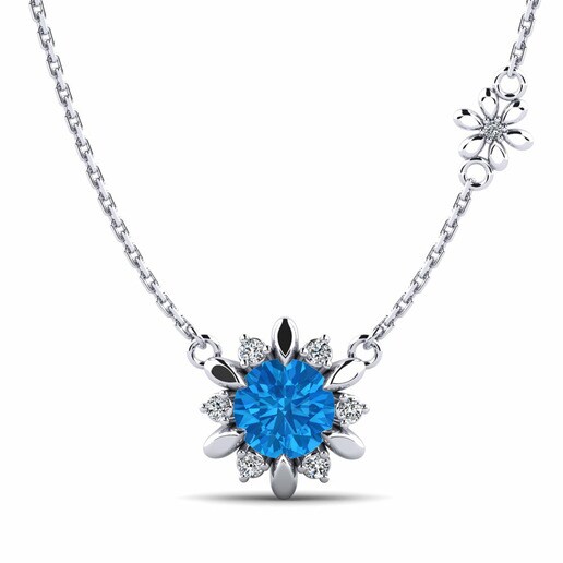 Necklace Neta 585 White Gold & Blue Topaz & Swarovski Crystal