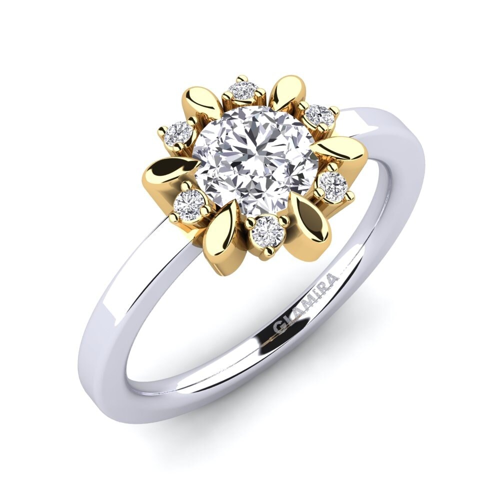 18k Oro Blanco & Amarillo Anillo de compromiso Neta