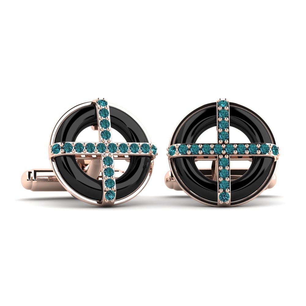14ct Rose Gold Blue Diamond Cufflink Nethery