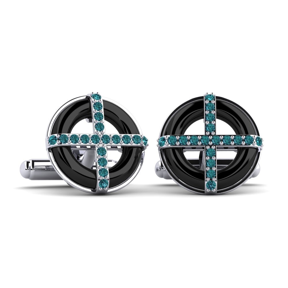 9ct White Gold Blue Diamond Cufflink Nethery