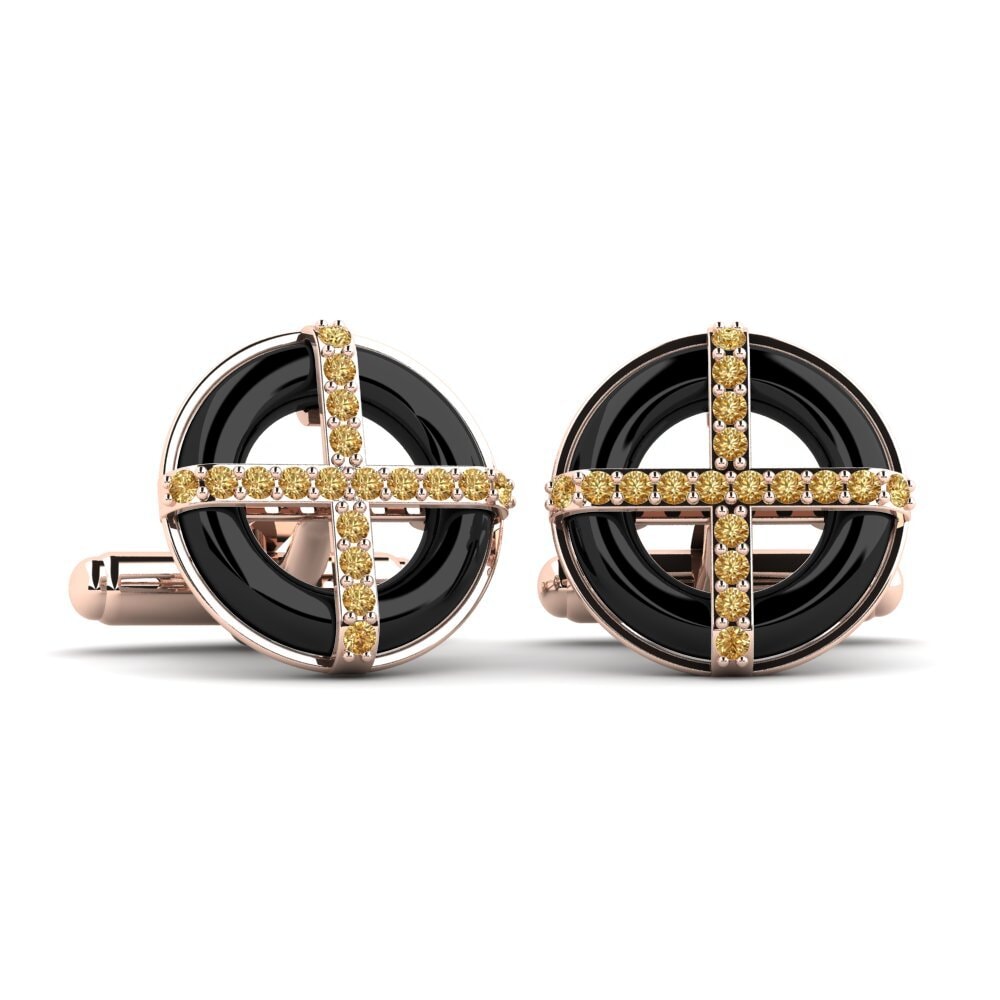 14ct Rose Gold Brown Diamond Cufflink Nethery
