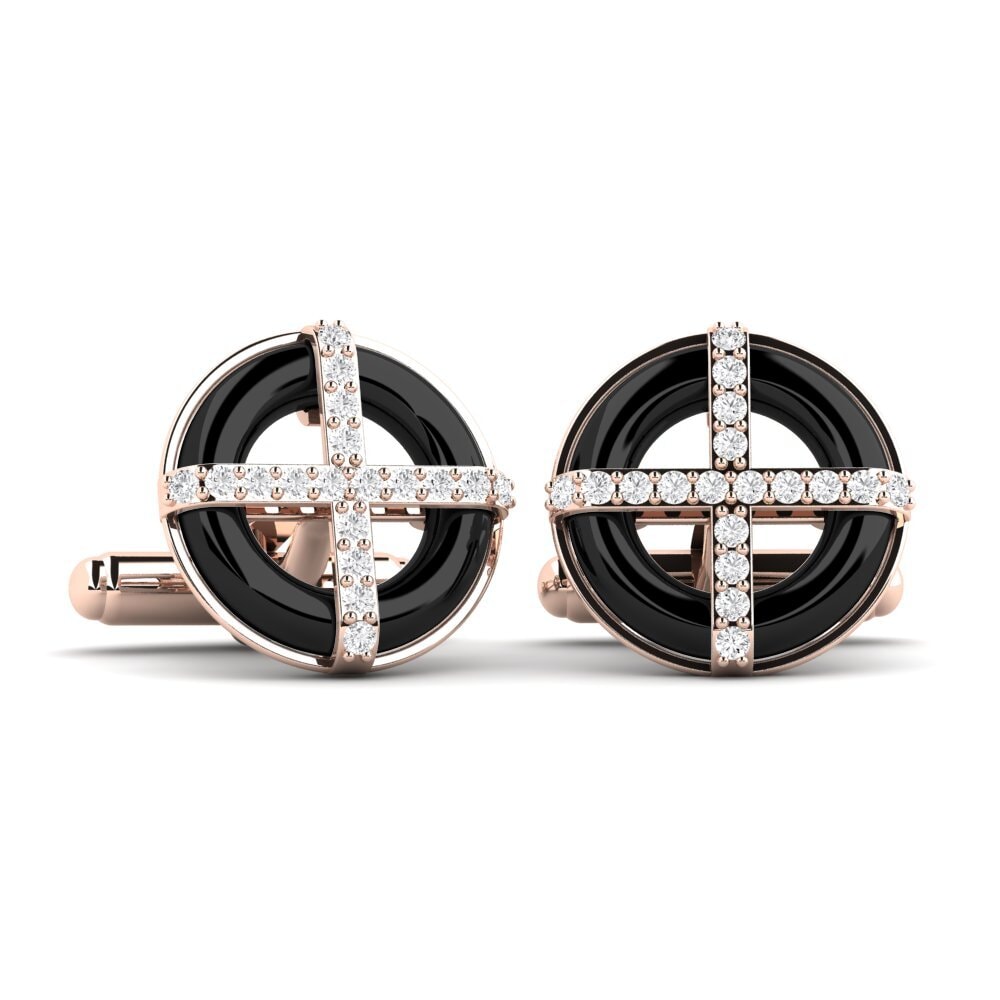 14ct Rose Gold White sapphire Cufflink Nethery