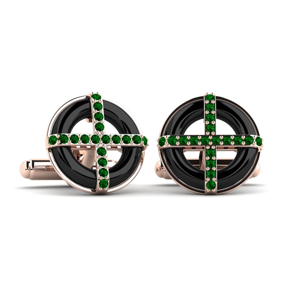 14ct Rose Gold Green Zirconia Cufflink Nethery