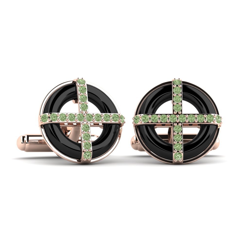 14ct Rose Gold Green Diamond Cufflink Nethery