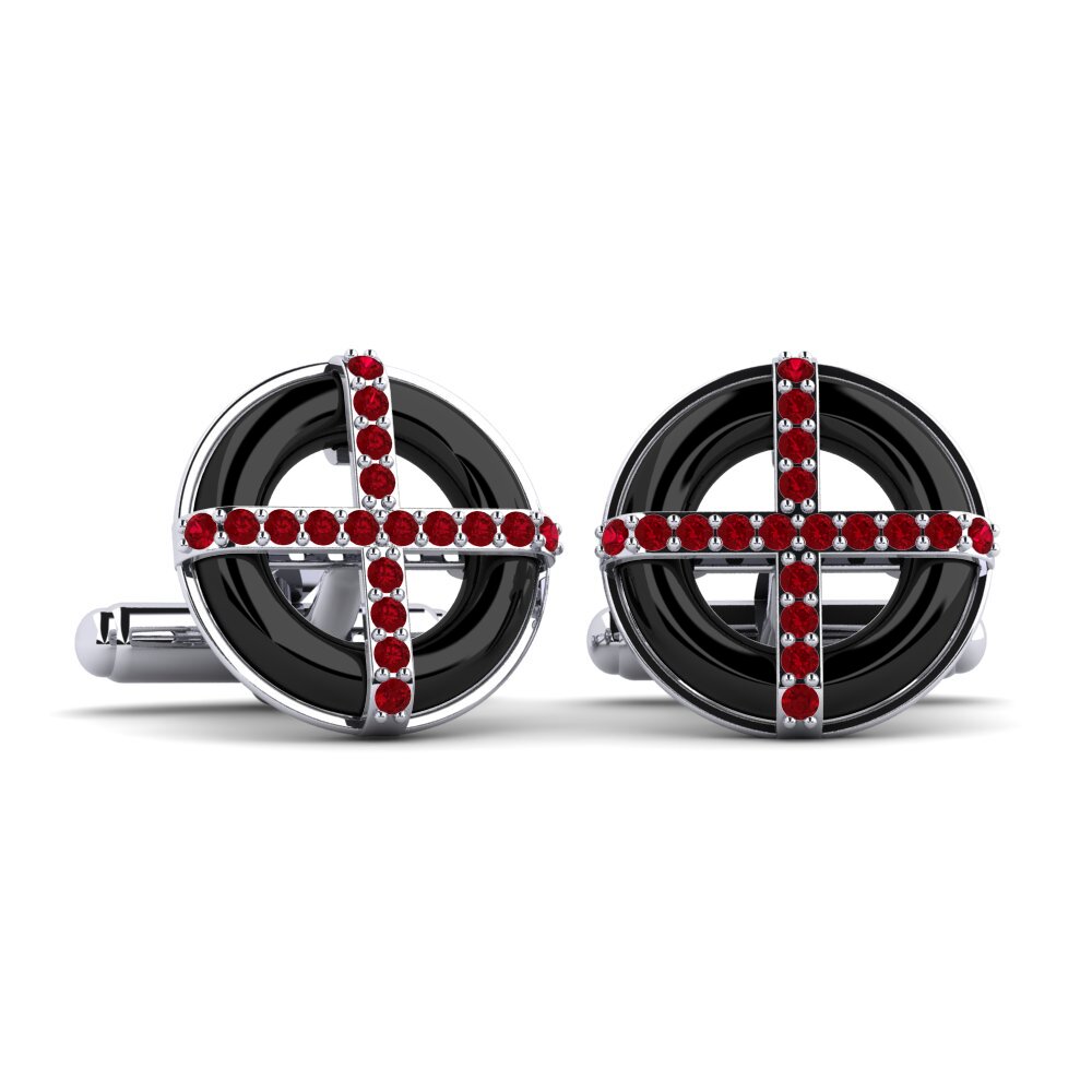 9ct White Gold Red Zirconia Cufflink Nethery