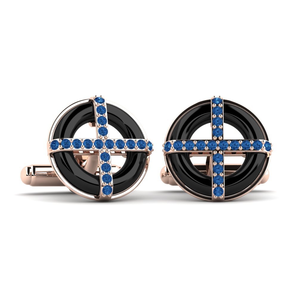 14ct Rose Gold Dark Blue Zirconia Cufflink Nethery