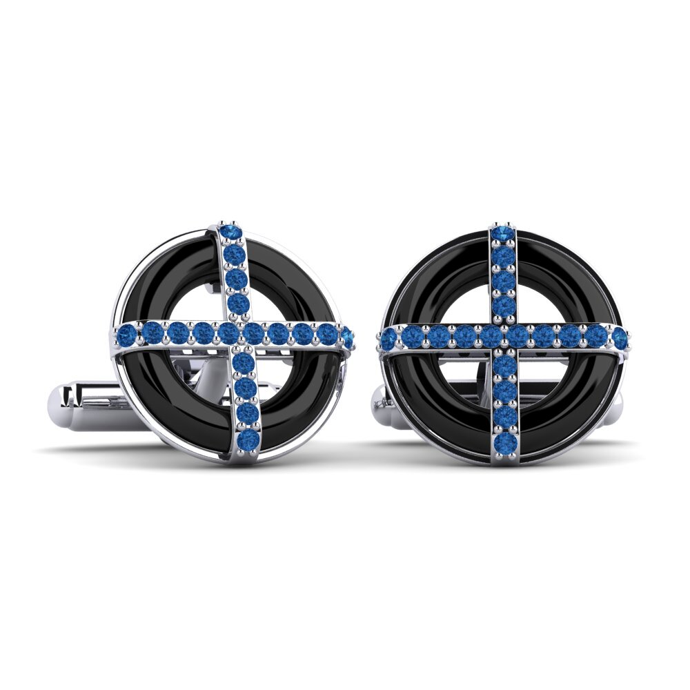White Silver Dark Blue Zirconia Cufflink Nethery