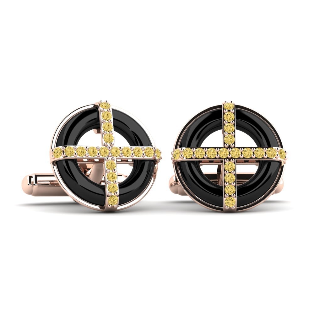 14ct Rose Gold Yellow Diamond Cufflink Nethery