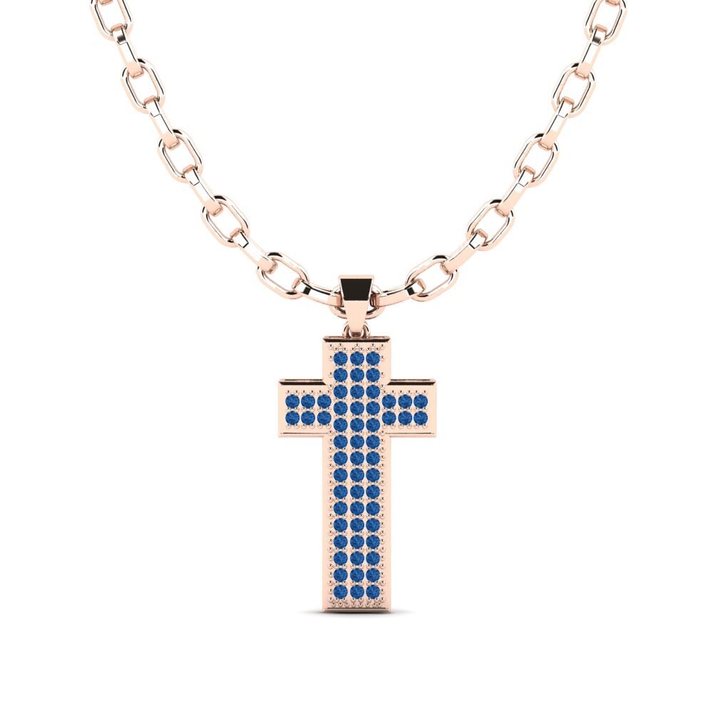 750 Rood Goud Donker Blauwe Zirkoon Heren hanger Nettuno
