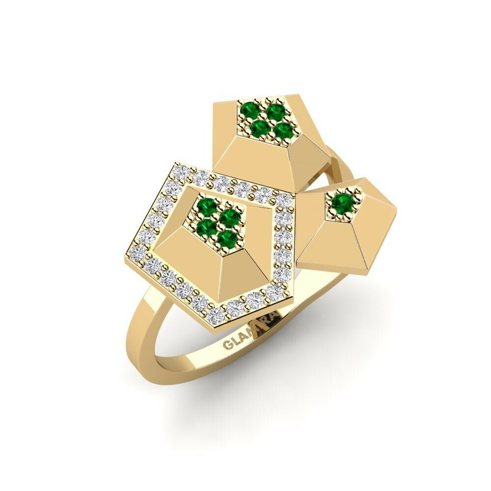 Or Jaune 18k Zircone Vert Bague Neutrino