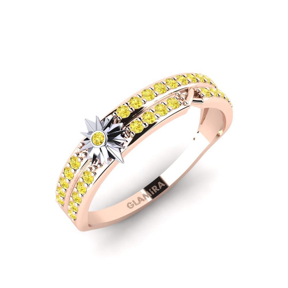 14k Oro Rosa & Blanco Zafiro amarillo Anillo Neutron Star