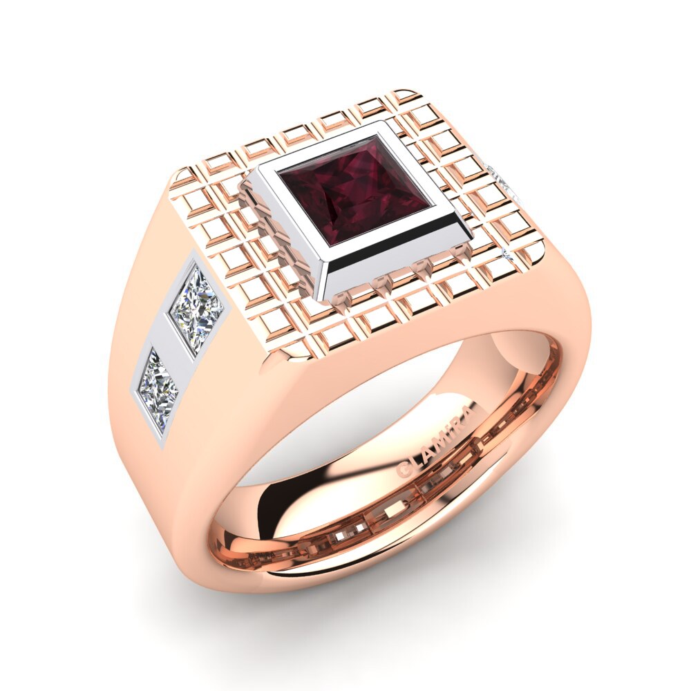 9ct Rose & White Gold Garnet Men's Ring Nevada