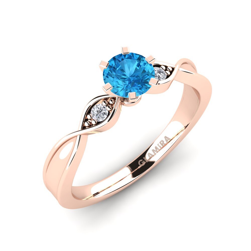 14ct Rose Gold Blue Topaz Engagement Ring Neveda 0.5 crt