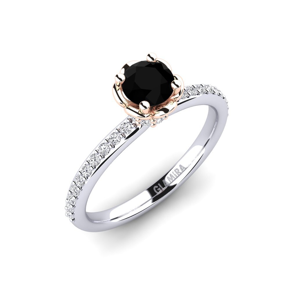 14k Oro Blanco & Rosa Diamante Negro Anillo de compromiso Ethel