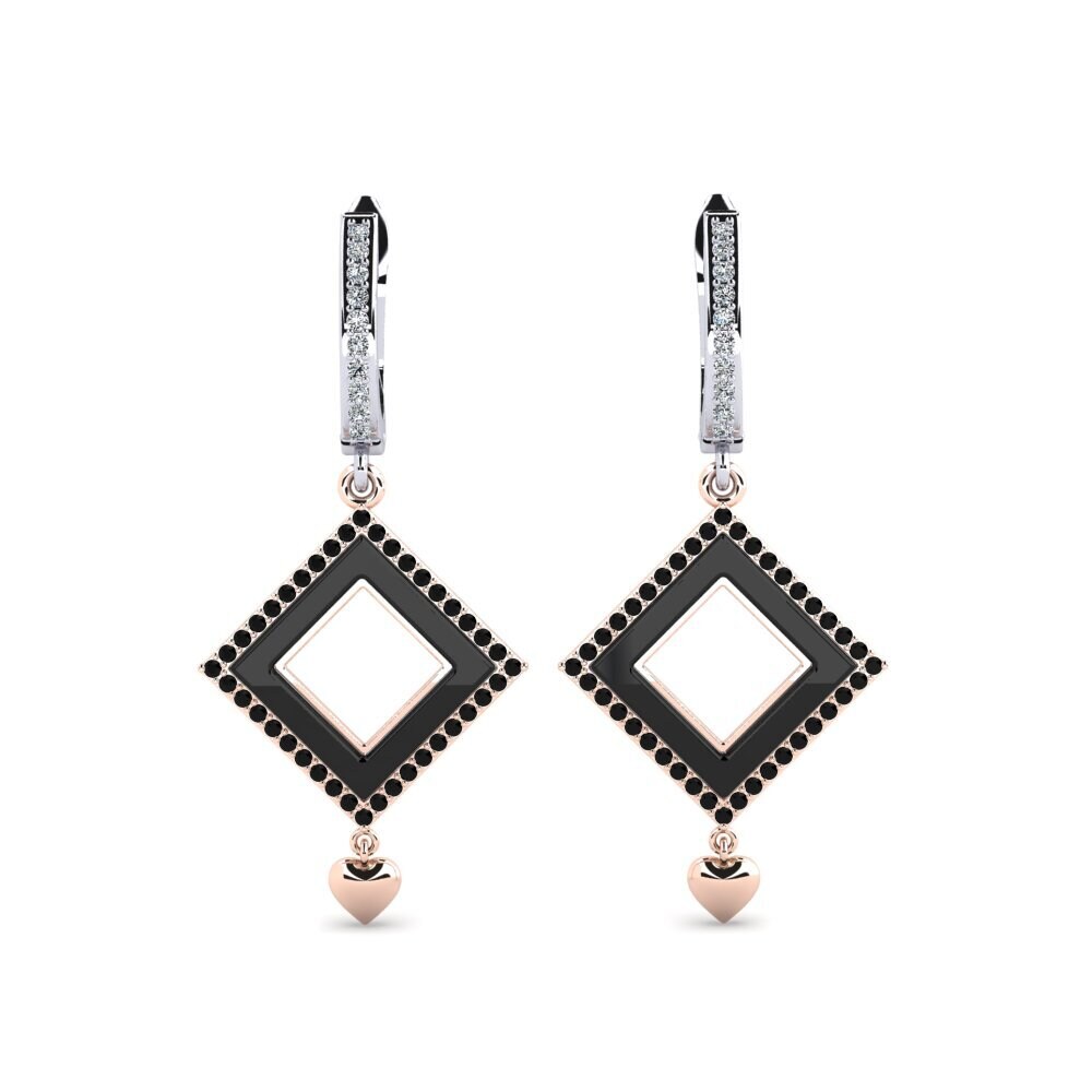 14ct Rose & White Gold Black Onyx Women's Earring Nickson