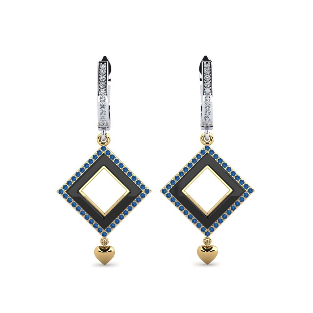 9ct Yellow & White Gold Dark Blue Zirconia Women's Earring Nickson