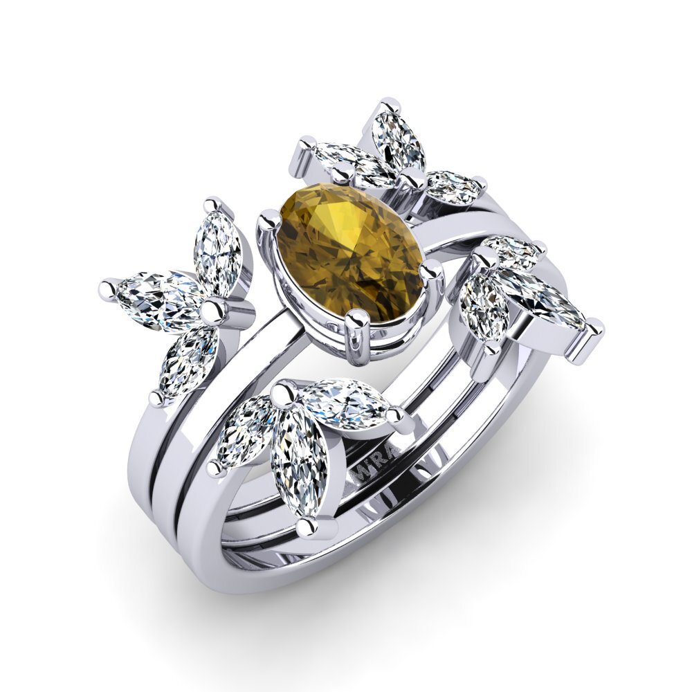 Acquista Anello Nigemen - SET in taglio Ovale 0.66 Carati , Palladio 950 Zircone Marrone