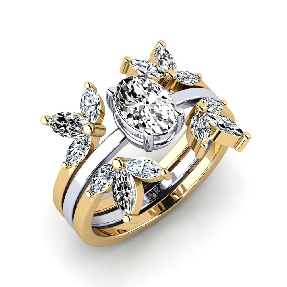 18ct Yellow & White Gold Moissanite Ring Nigemen - SET