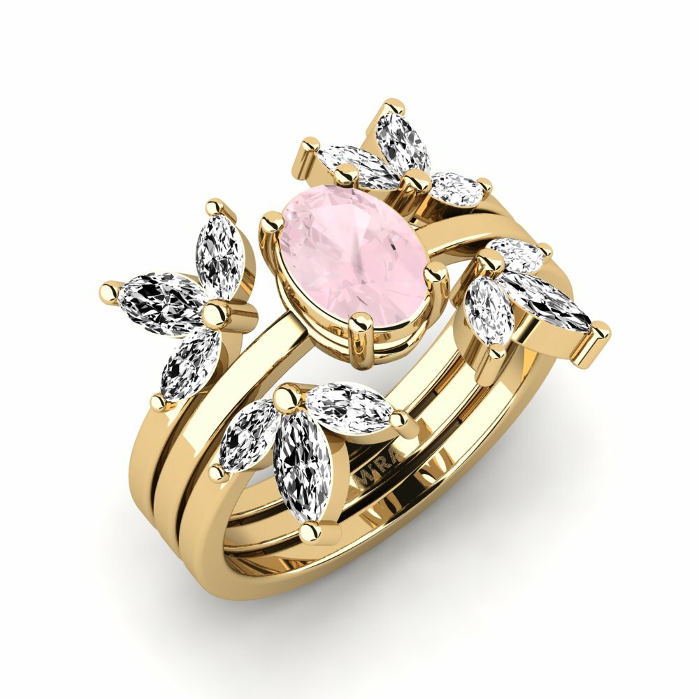 Or Jaune 18k Quartz Rose Bague Nigemen - SET