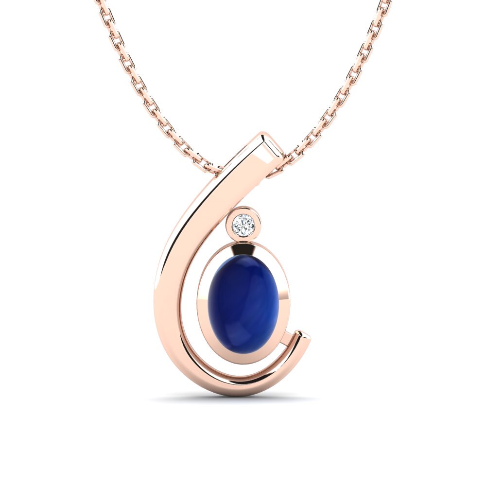 14k Oro Rosa Zafiro Cabujón Colgante de Mujer Nihada