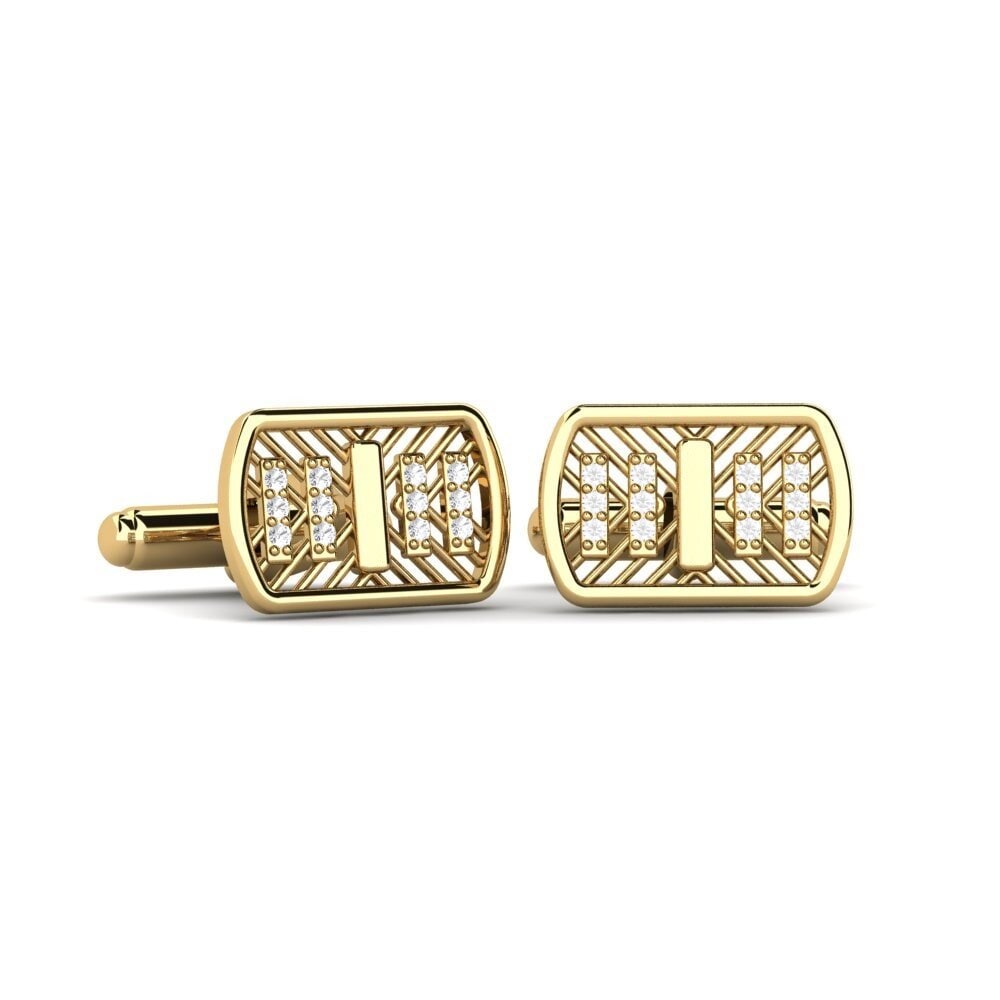 14ct Yellow Gold White sapphire Cufflink Nikolao