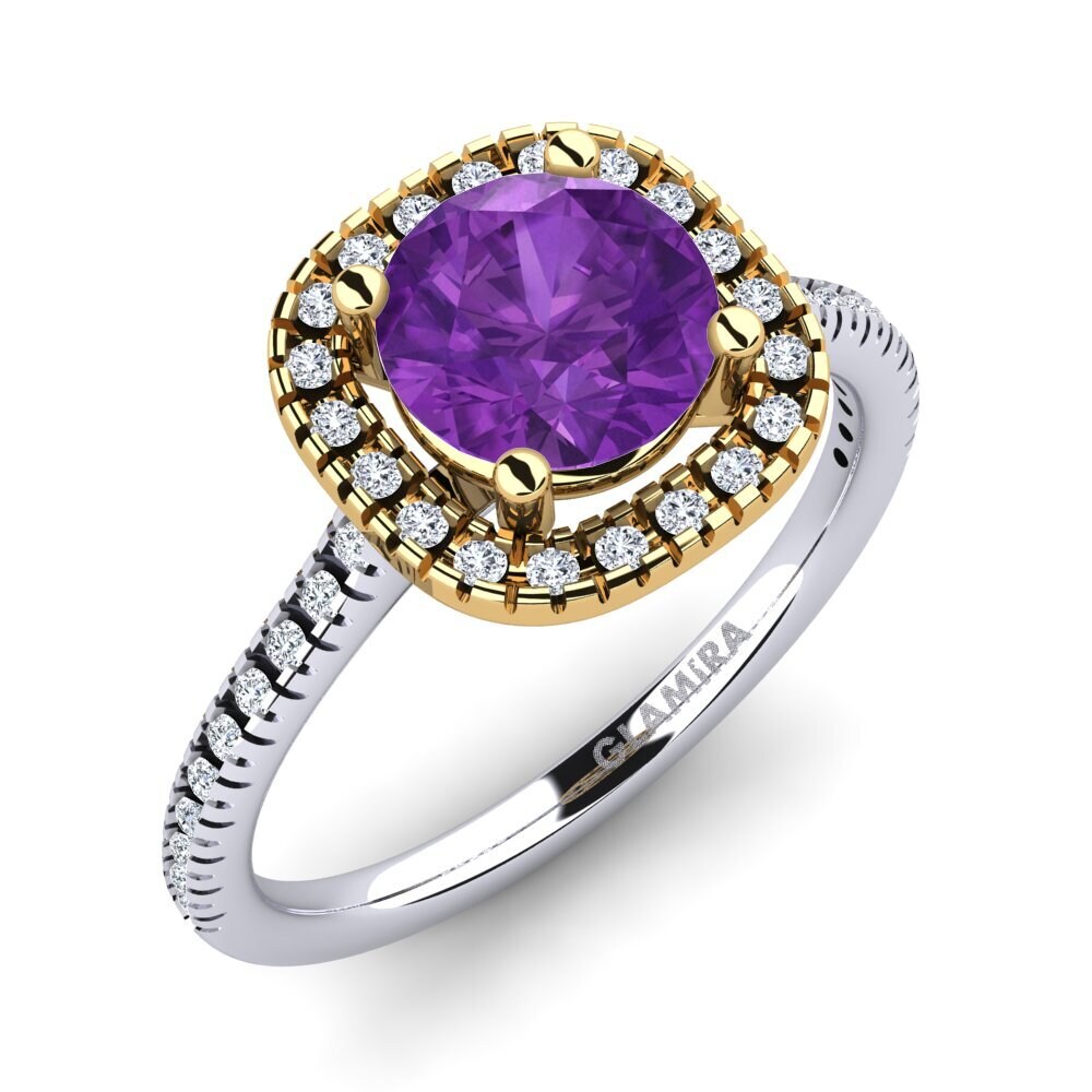 Bague En Or Jaune 585 Avec Une Véritable Améthyste Ovale 21x16 Mm - Taille 52/53 Ajustable