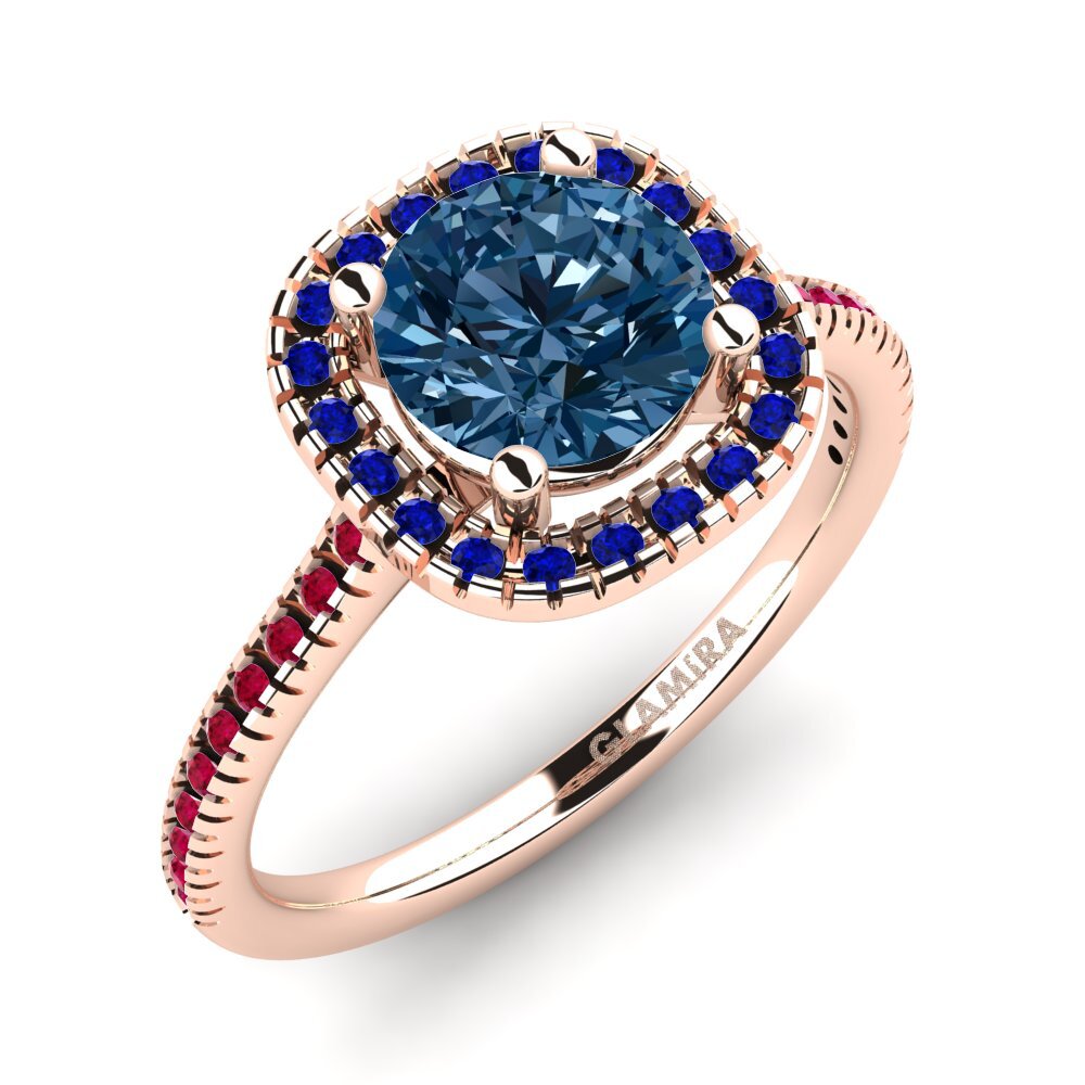 Order Carat Round cut 18K Rose Gold Blue Diamond Engagement Ring