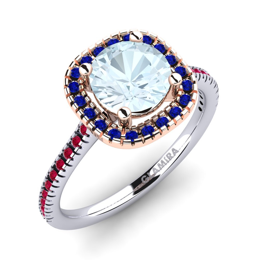 14K Wit & Rood Goud Aquamarijn Verlovingsring Nillson