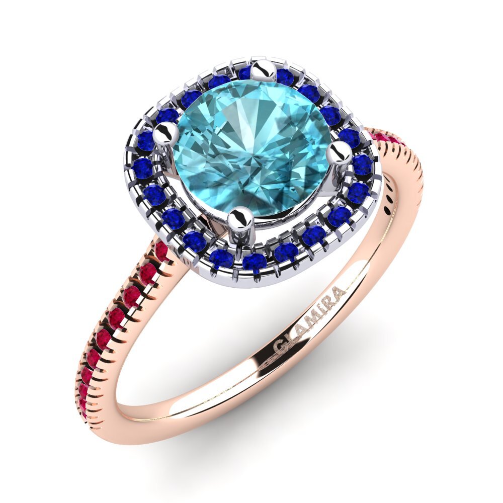 14k Oro Rosa & Blanco Circón Azul Anillo de compromiso Nillson