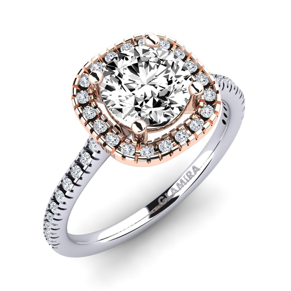 14k Oro Blanco / Rosa Moissanita Anillo de compromiso Nillson